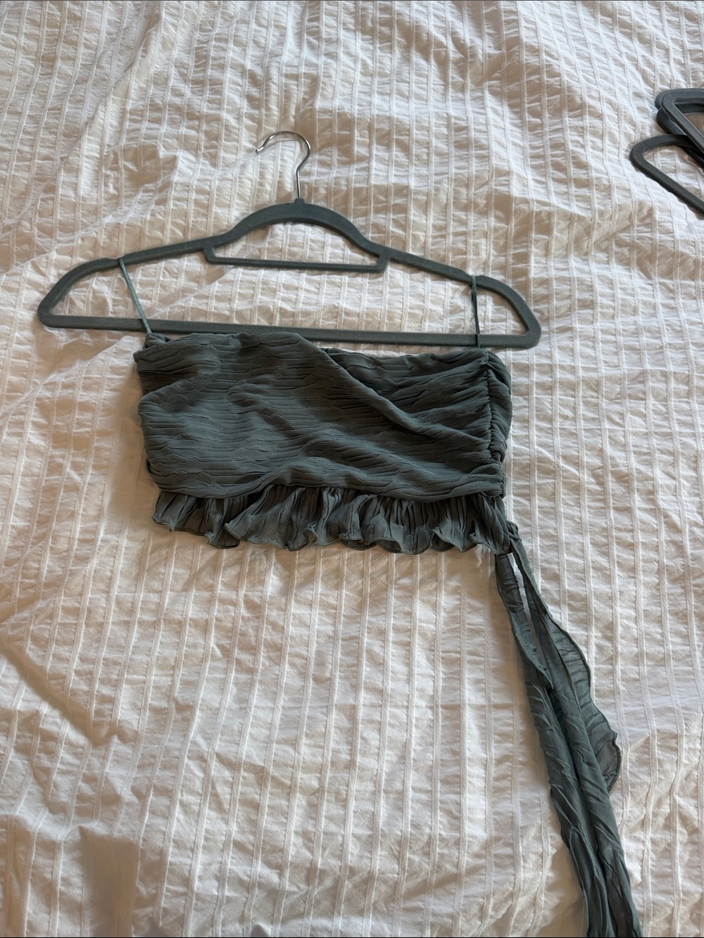 Women's Olive Green One-Shoulder Ruffle Crop Top